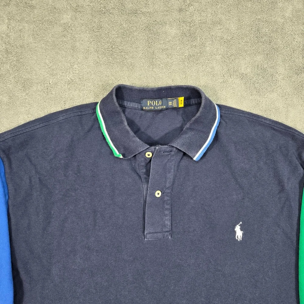 Polo Ralph Lauren 2XB Shirt Mens Big Tall Colorblock Navy Blue Mesh Polo Top